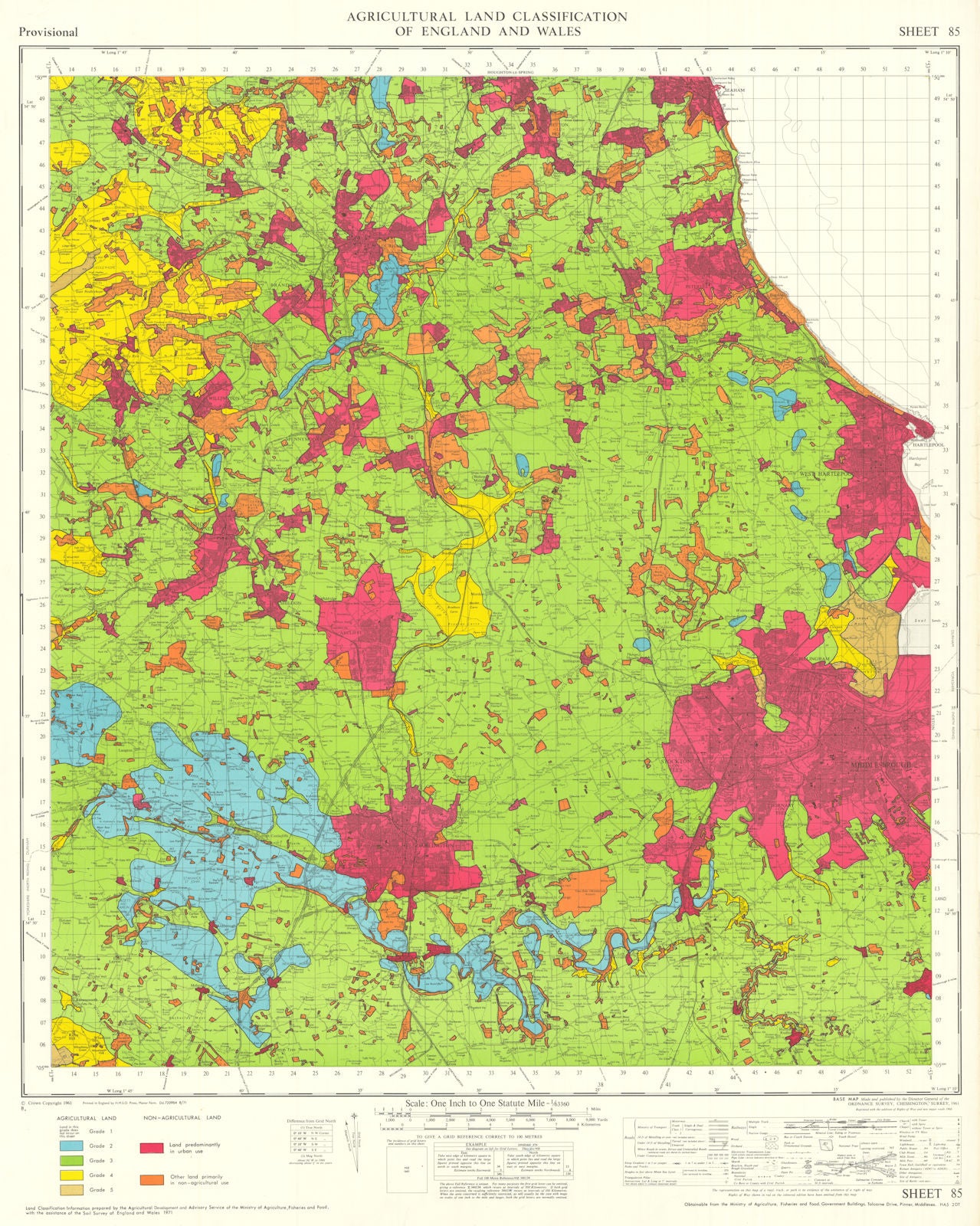Agricultural Land Classification 85 Durham Plateau & Tees Lowlands 1971 map